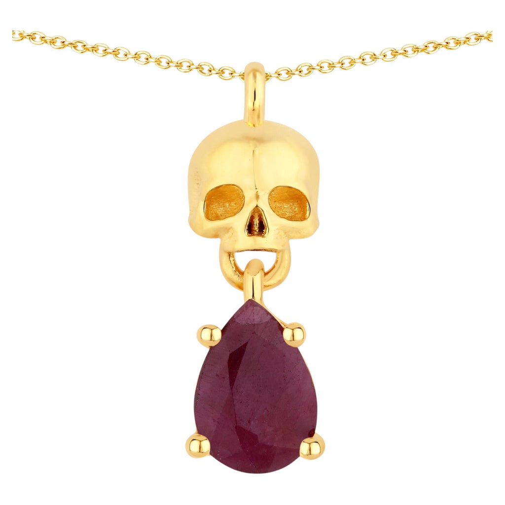 Ruby Skull Pendant 0.84 Carats Gold Plated Silver