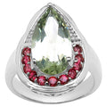 Green Amethyst Ring With Rhodolite Garnet 4.04 Carats Sterling Silver