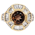 Smoky Quartz Ring With White Topaz 4.14 Carats Gold Plated Silver