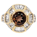 Smoky Quartz Ring With White Topaz 4.14 Carats Gold Plated Silver