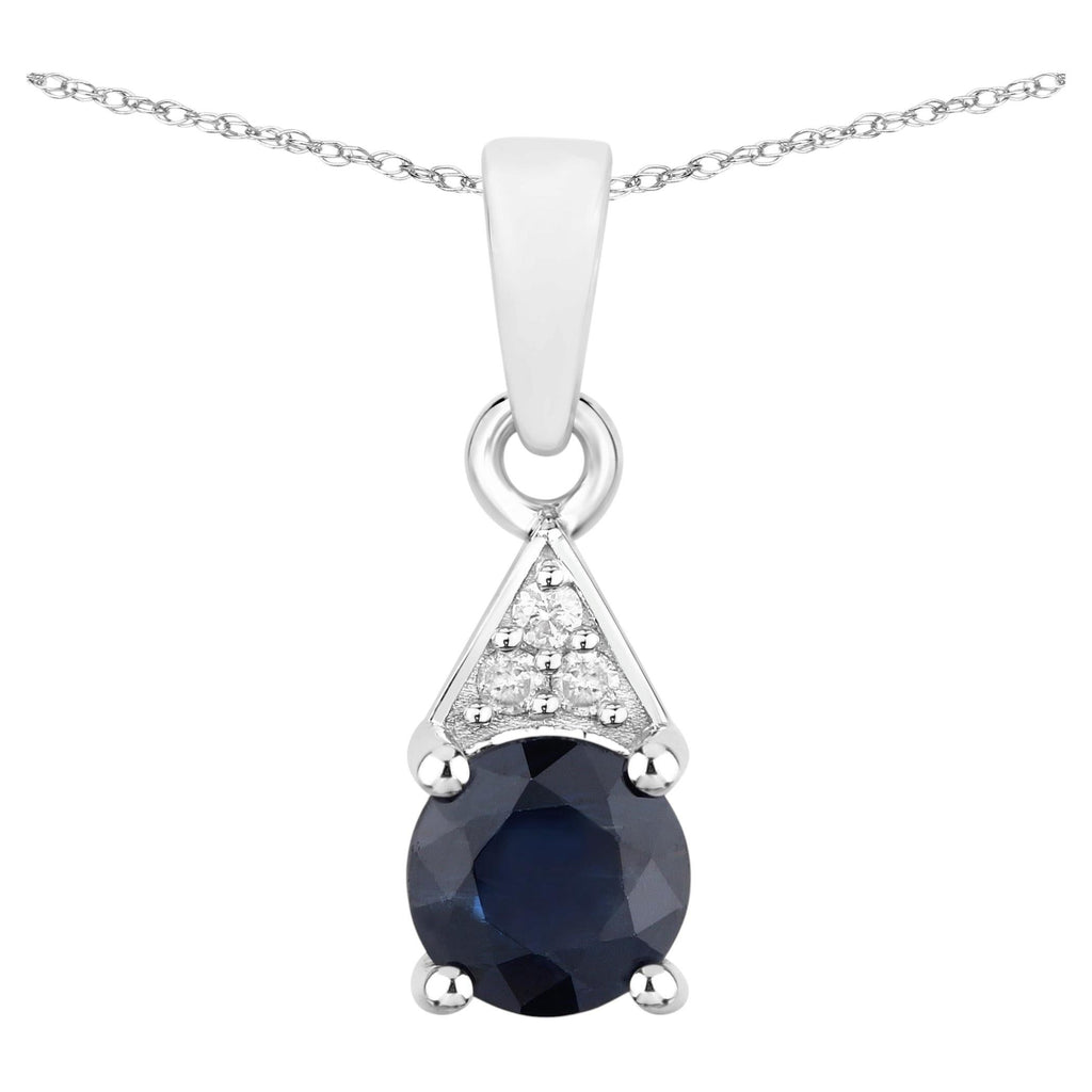 Blue Sapphire Pendant With Diamonds 0.86 Carats 10K White Gold