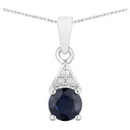 Blue Sapphire Pendant With Diamonds 0.86 Carats 10K White Gold