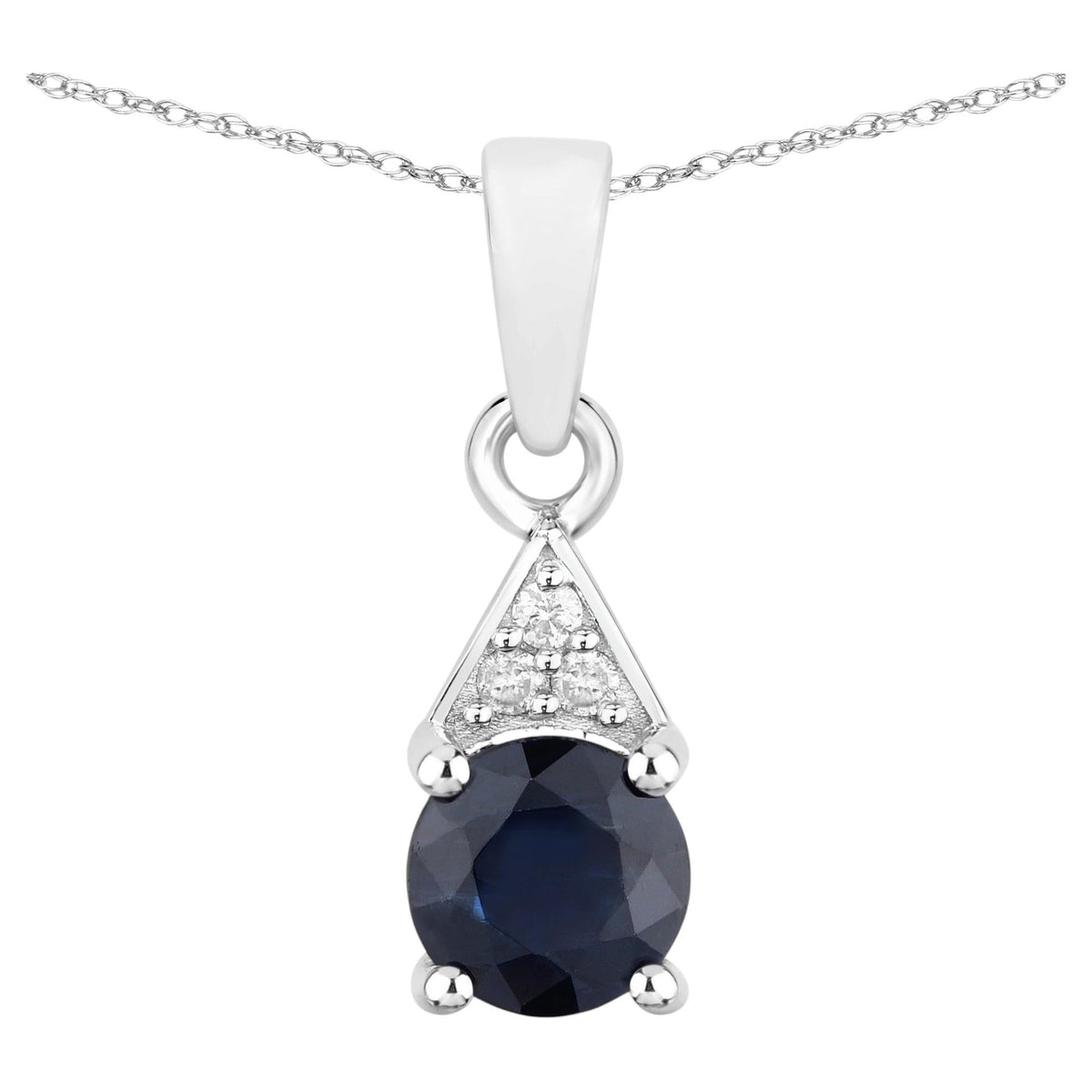 Blue Sapphire Pendant With Diamonds 0.86 Carats 10K White Gold