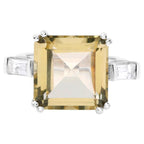 Lemon Quartz Ring With White Topaz 11.4 Carats Sterling Silver
