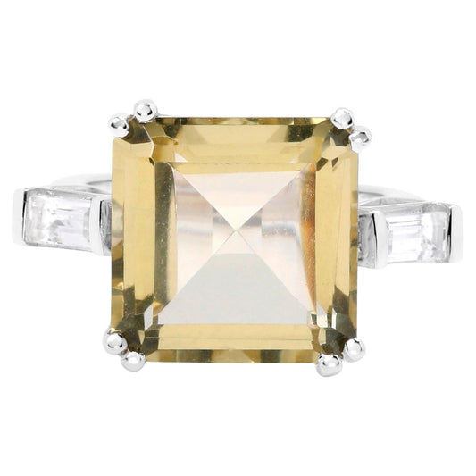 Lemon Quartz Ring With White Topaz 11.4 Carats Sterling Silver