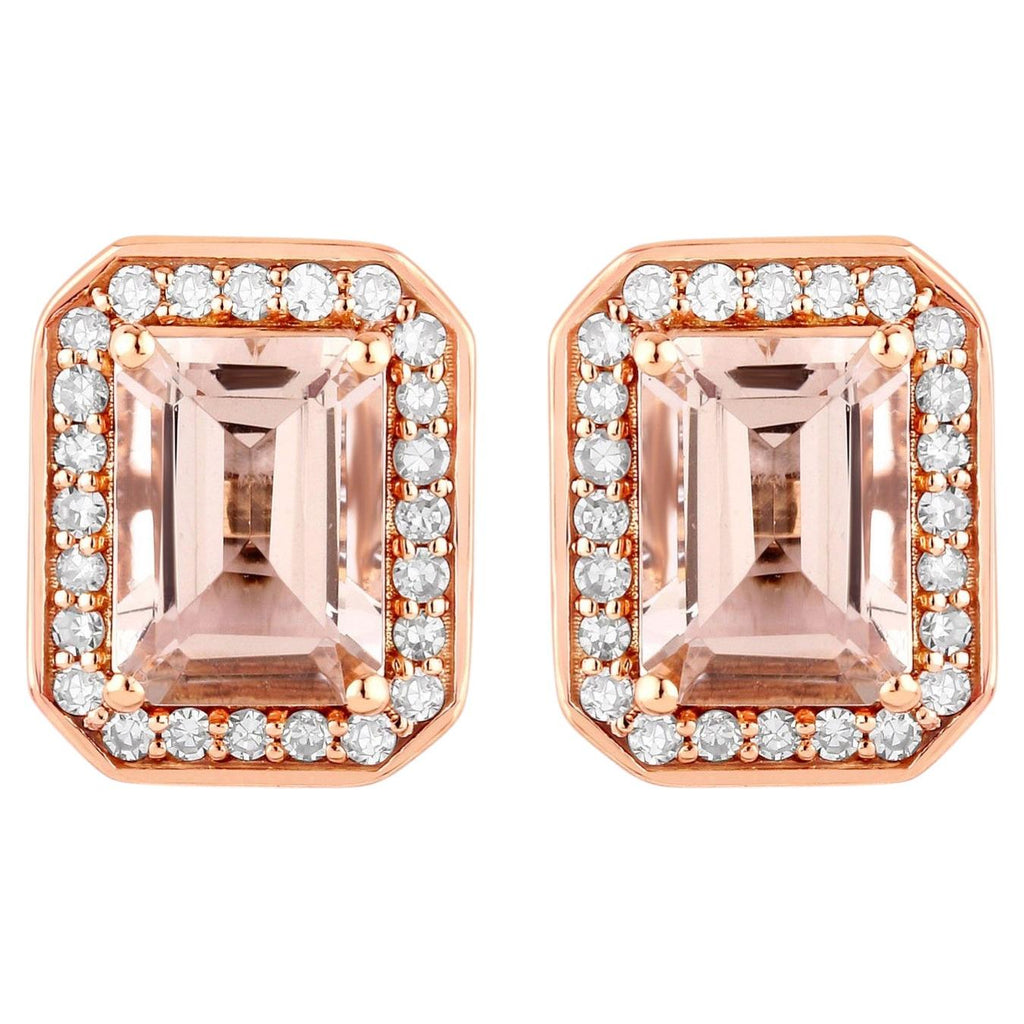 Morganite Stud Earrings With Diamonds 1.78 Carats 14K Rose Gold