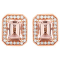 Morganite Stud Earrings With Diamonds 1.78 Carats 14K Rose Gold