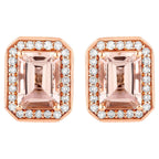 Morganite Stud Earrings With Diamonds 1.78 Carats 14K Rose Gold