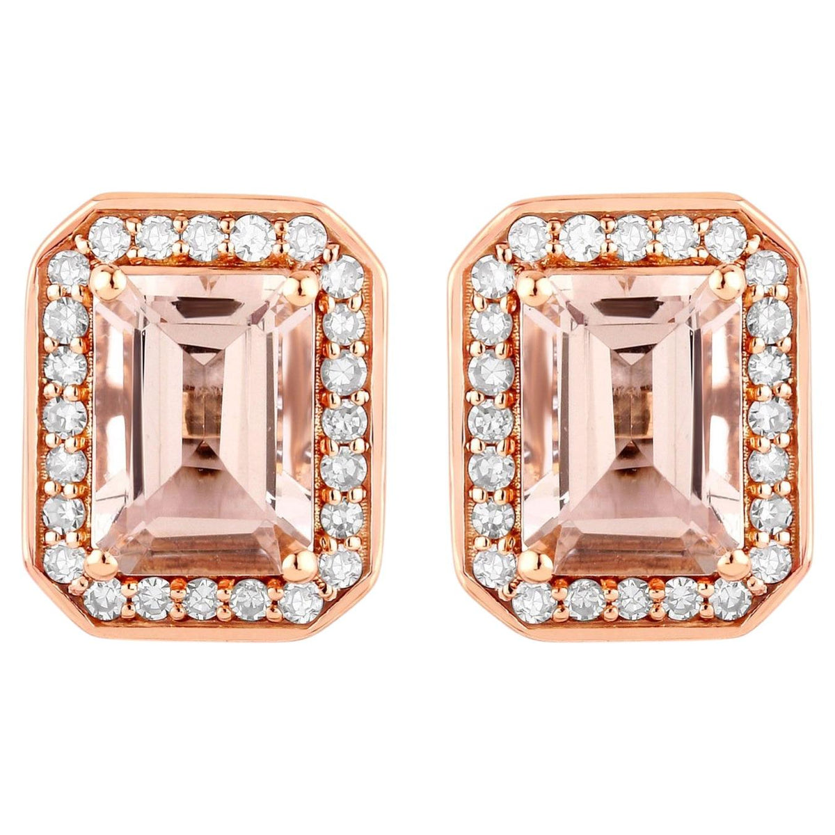 Morganite Stud Earrings With Diamonds 1.78 Carats 14K Rose Gold