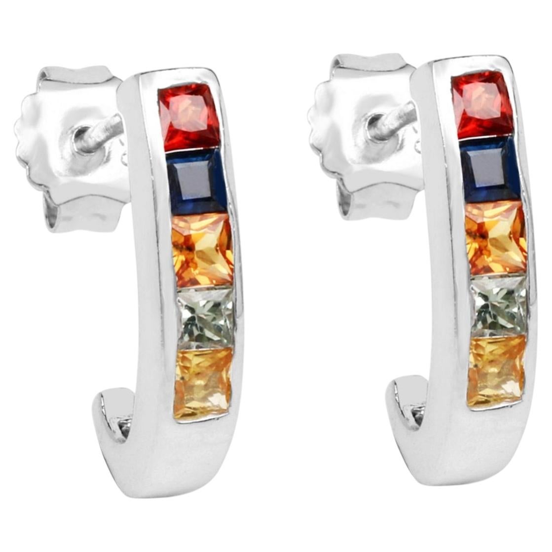 Natural Multicolor Sapphire Earrings 1.42 Carats Sterling Silver