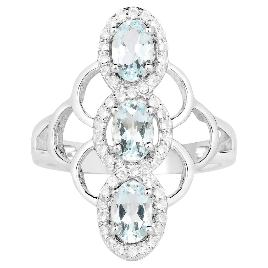 Aquamarine Ring With White Zircon 1.5 Carats Sterling Silver