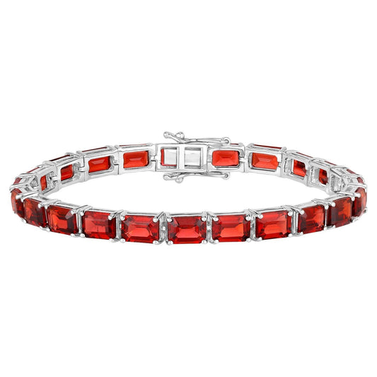 Garnet Tennis Bracelet 27 Carats Rhodium Plated Sterling Silver