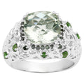 Green Amethyst Ring With Chrome Diopside 5.38 Carats Sterling Silver