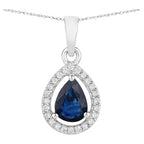 Blue Sapphire Pendant With Diamonds 0.88 Carats 14K White Gold