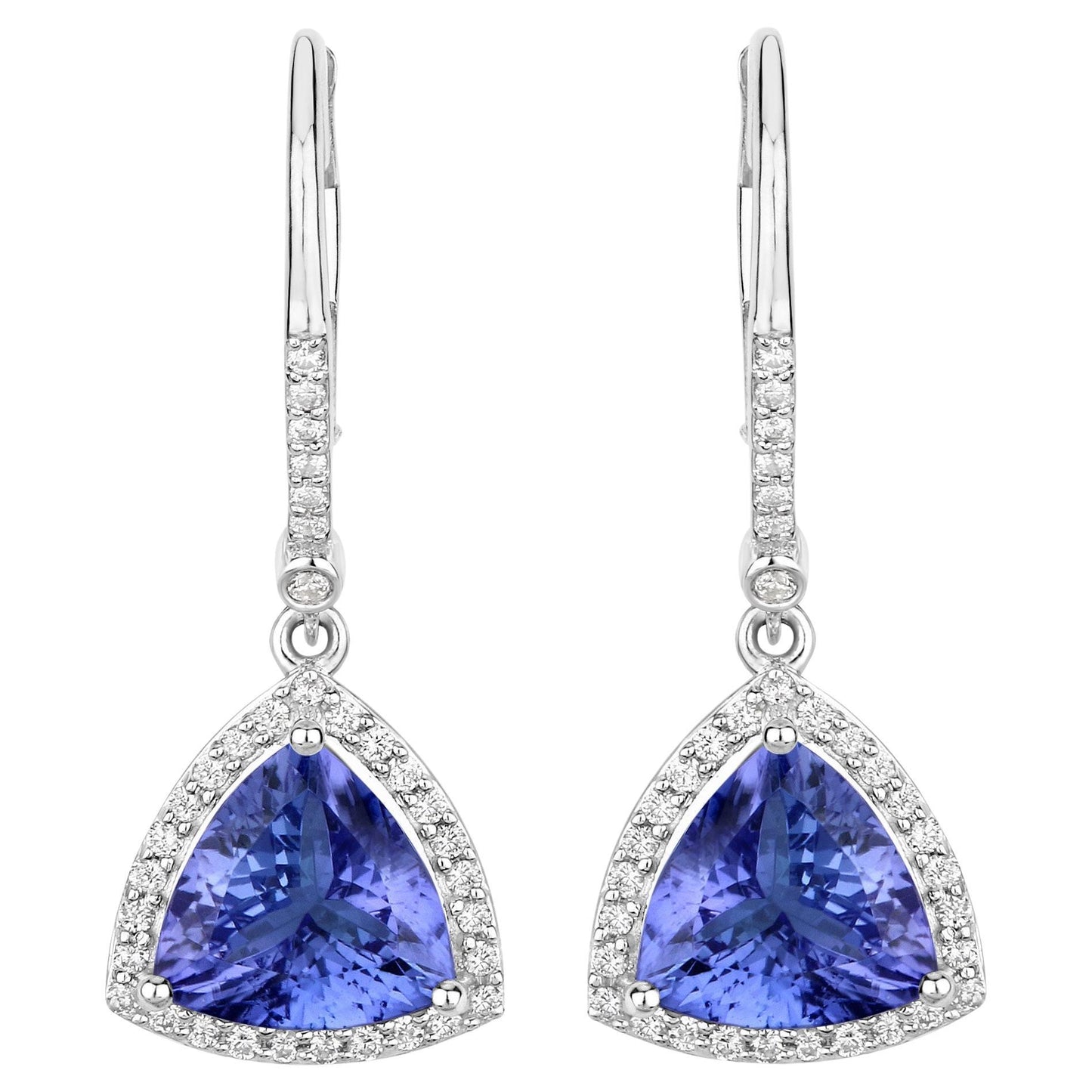 Tanzanite Dangle Earrings With Diamonds 4.61 Carats 14K White Gold