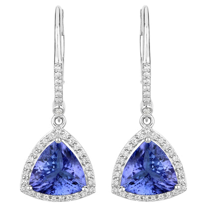 Tanzanite Dangle Earrings With Diamonds 4.61 Carats 14K White Gold