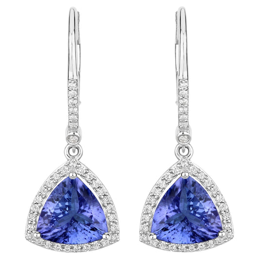 Tanzanite Dangle Earrings With Diamonds 4.61 Carats 14K White Gold