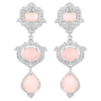 Pink Opal Dangle Earrings White Topaz 6.9 Carats Silver