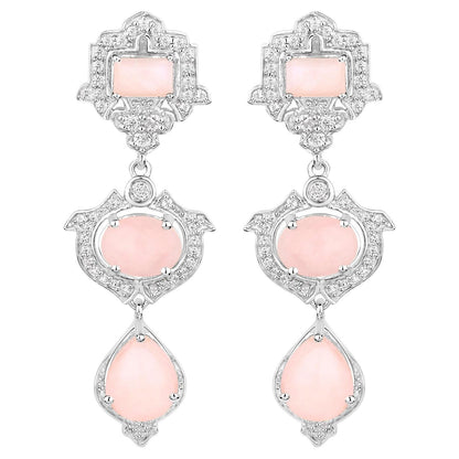 Pink Opal Dangle Earrings White Topaz 6.9 Carats Silver