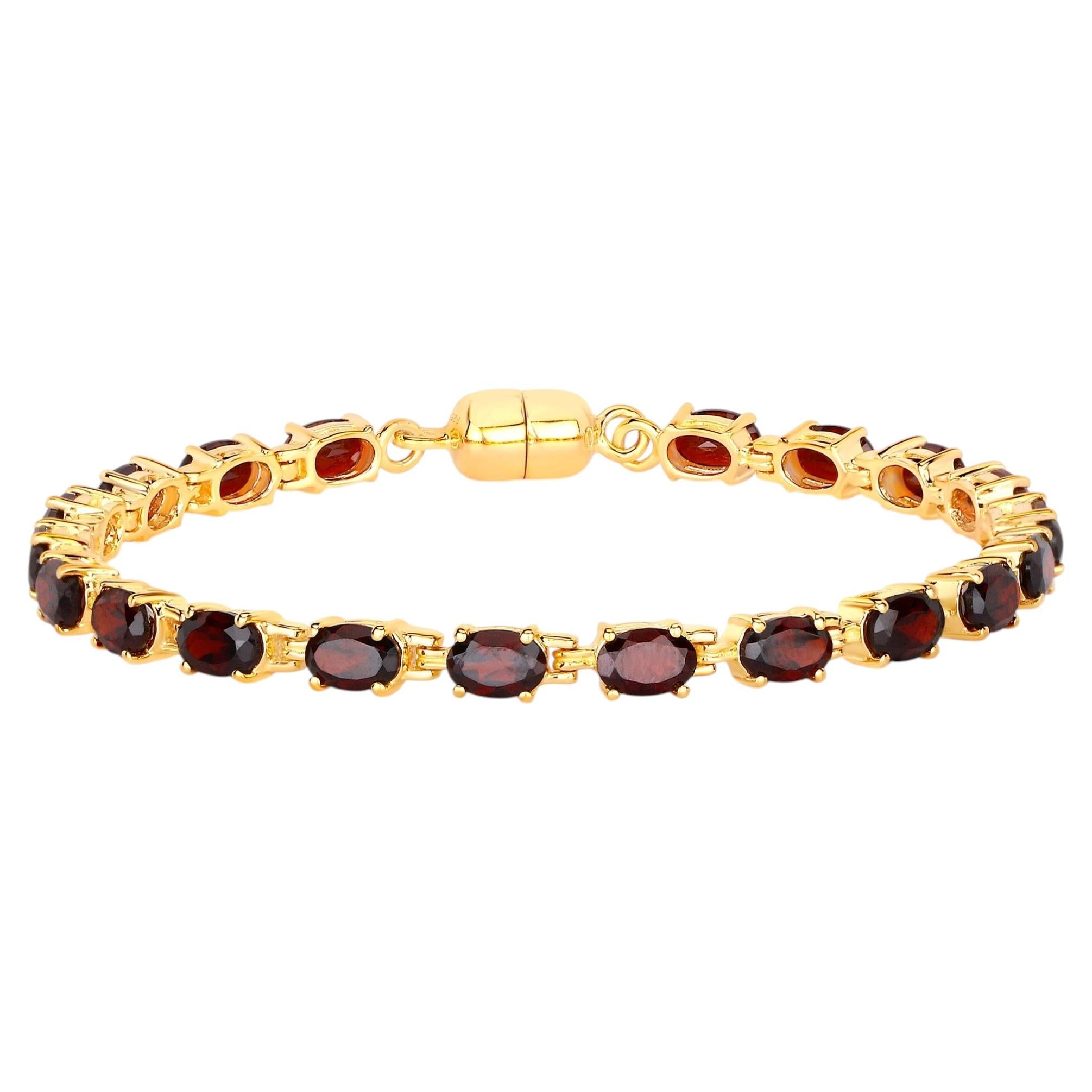 Garnet Tennis Bracelet 10.1 Carats Gold Plated Silver