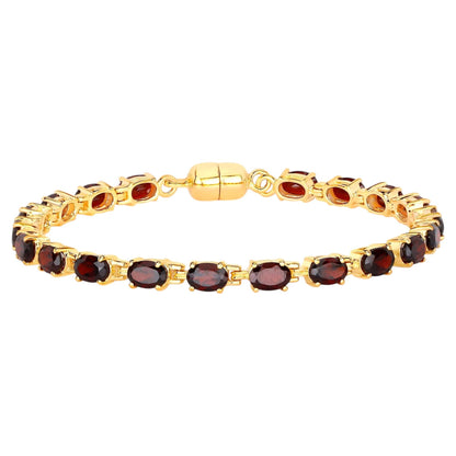 Garnet Tennis Bracelet 10.1 Carats Gold Plated Silver