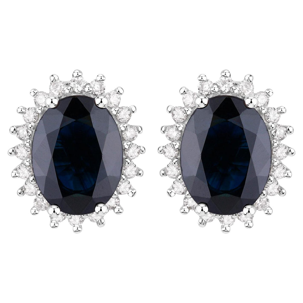 Blue Sapphire Earrings Diamonds 3.3 Carats 14K White Gold