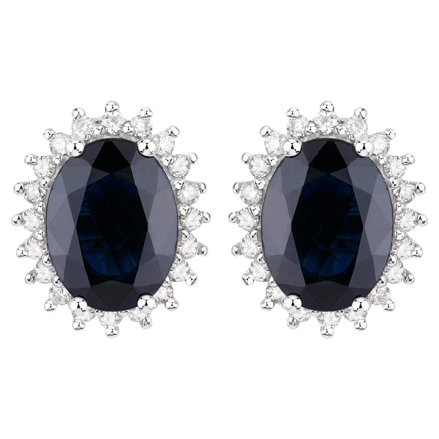 Blue Sapphire Earrings Diamonds 3.3 Carats 14K White Gold