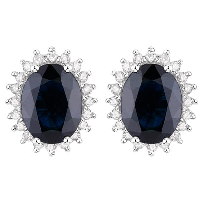 Blue Sapphire Earrings Diamonds 3.3 Carats 14K White Gold