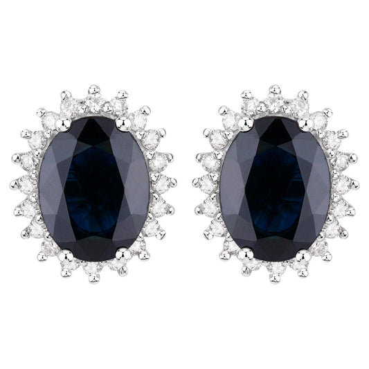 Blue Sapphire Earrings Diamonds 3.3 Carats 14K White Gold