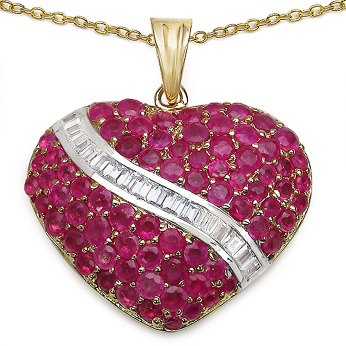 Ruby Heart Pendant With White Topaz 4.58 Carats Gold Plated Silver