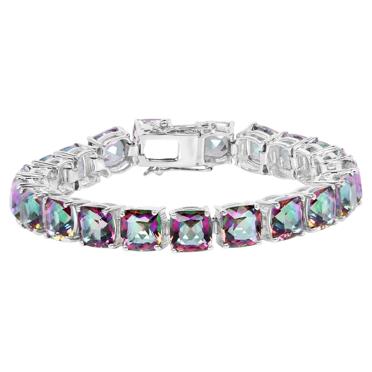 Rainbow Quartz Tennis Bracelet 48.9 Carats Sterling Silver