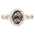 Smoky Quartz Ring With Multicolor Diamonds 1.86 Carats Sterling Silver