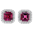 Rubellite Stud Earrings With Diamonds 2.68 Carats 14K White Gold