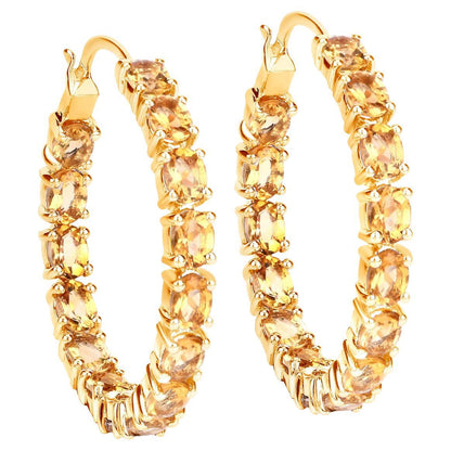 Citrine Hoop Earrings 4.85 Carats 14K Yellow Gold Plated Silver