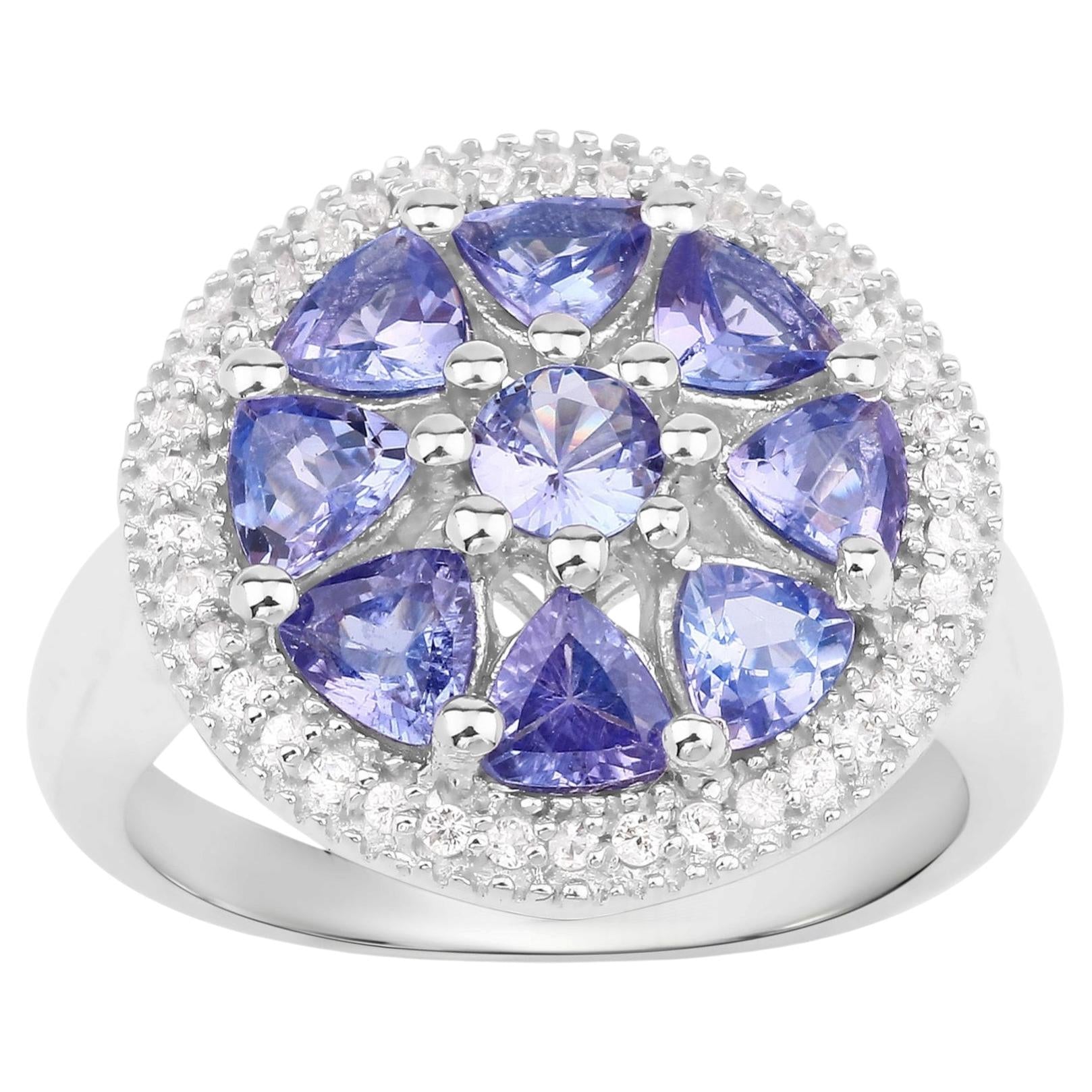 Tanzanite Ring With White Topaz 2.22 Carats Sterling Silver