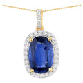Blue Sapphire Pendant With Diamonds 2.26 Carats 18K Yellow Gold
