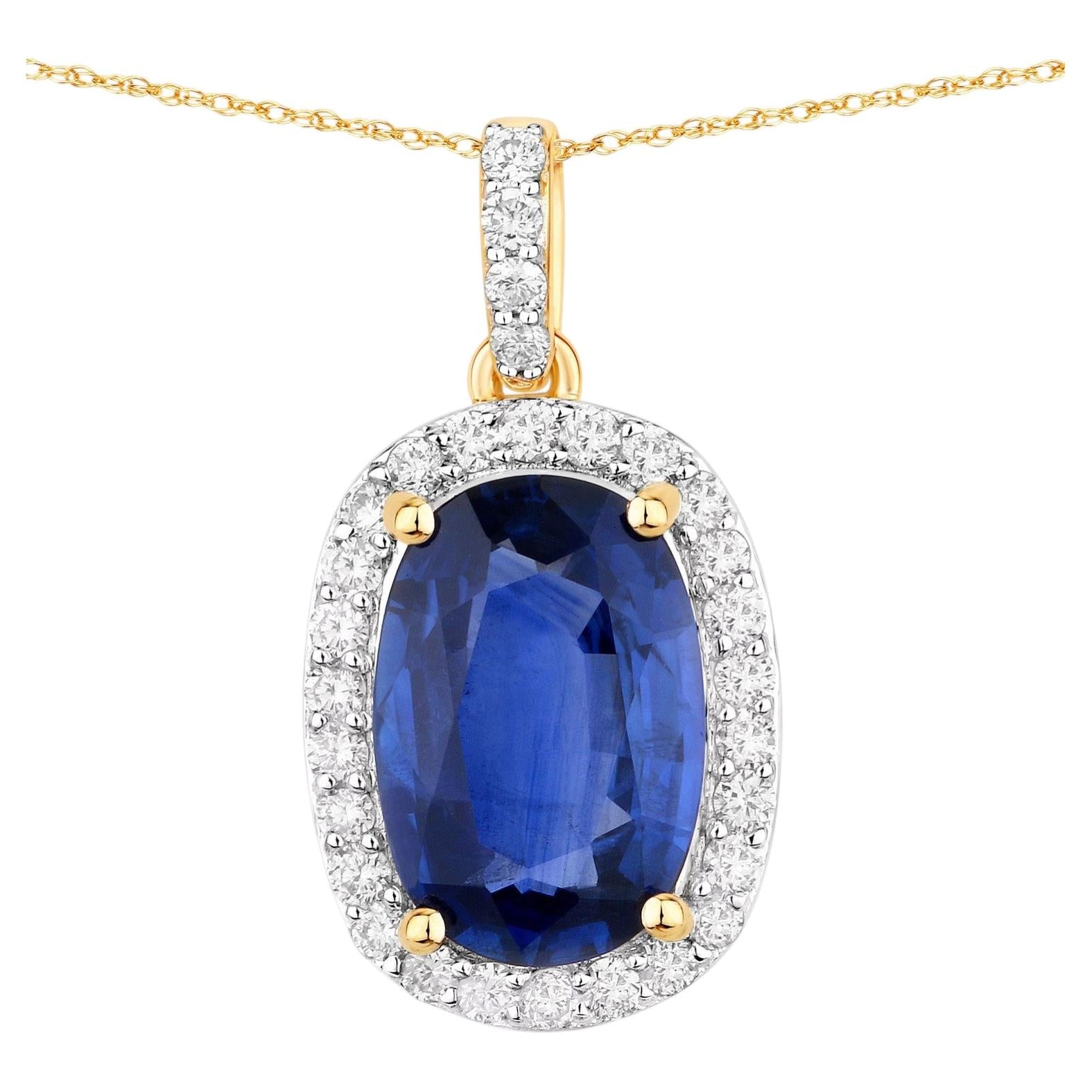 Blue Sapphire Pendant With Diamonds 2.26 Carats 18K Yellow Gold