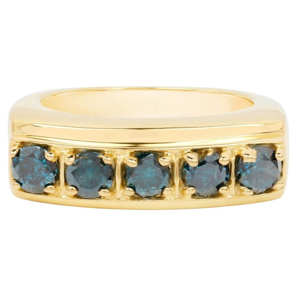 Blue Diamond Ring 1.24 Carats Gold Plated Silver