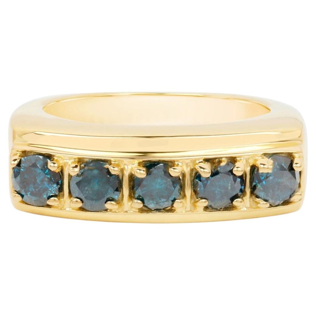 Blue Diamond Ring 1.24 Carats Gold Plated Silver
