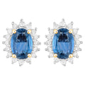 Blue Sapphire Earrings Halo Diamonds 2.2 Carats 14K Yellow Gold