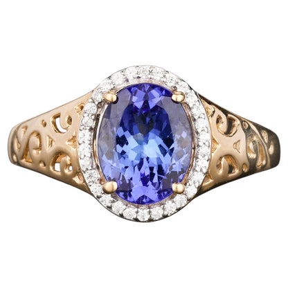 Natural Tanzanite Ring With White Zircon 1.85 Carats 9K Yellow Gold