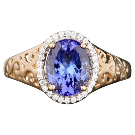 Natural Tanzanite Ring With White Zircon 1.85 Carats 9K Yellow Gold