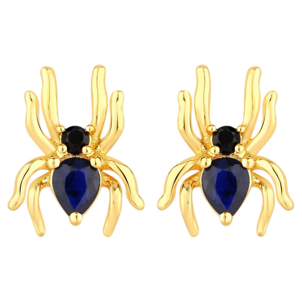 Blue Sapphire Stud Earrings With Black Spinel 0.34 Carats Gold Plated Silver