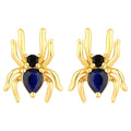 Blue Sapphire Stud Earrings With Black Spinel 0.34 Carats Gold Plated Silver