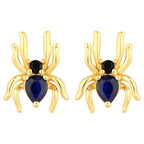 Blue Sapphire Stud Earrings With Black Spinel 0.34 Carats Gold Plated Silver