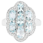 Aquamarine Ring With White Zircon 3.06 Carats Sterling Silver