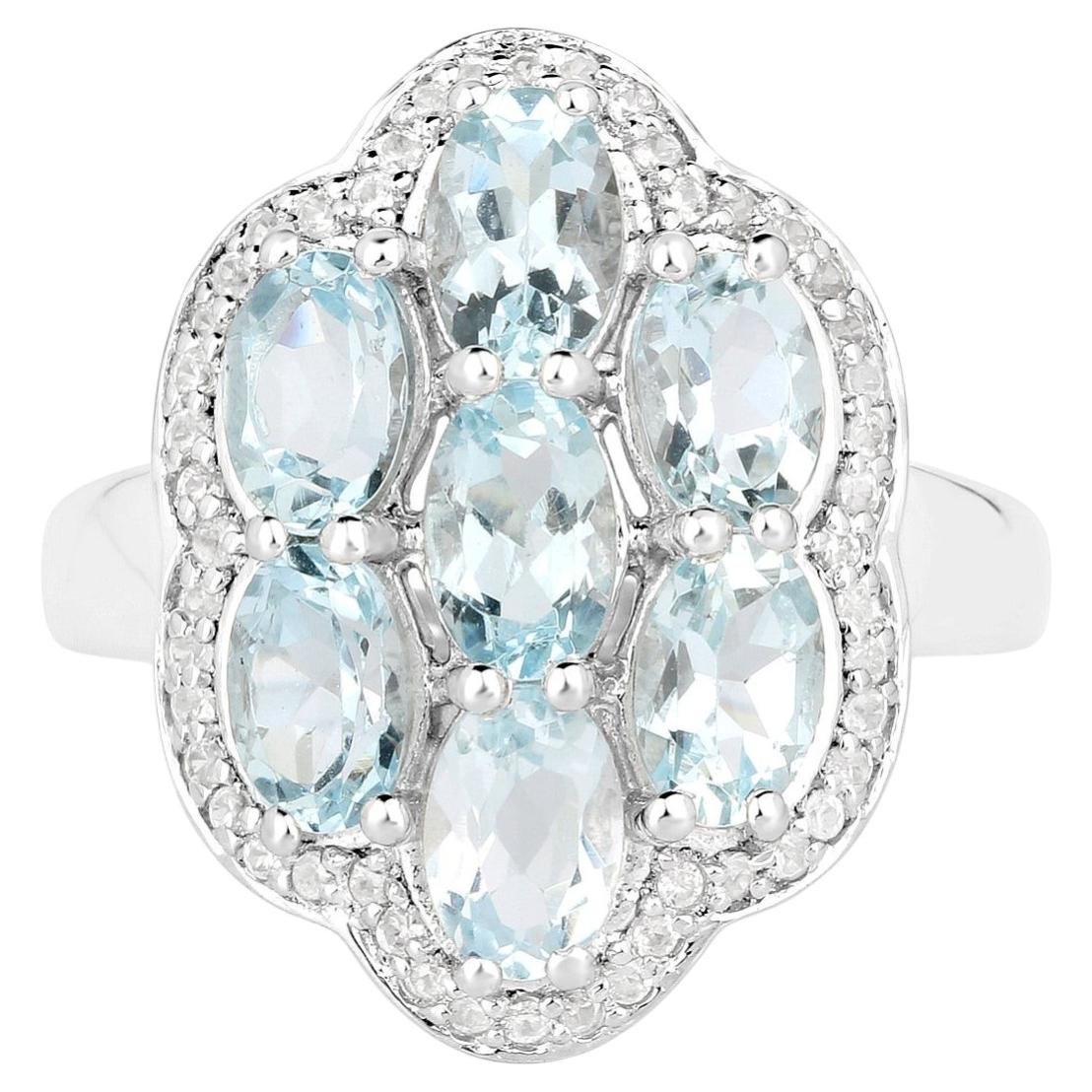 Aquamarine Ring With White Zircon 3.06 Carats Sterling Silver
