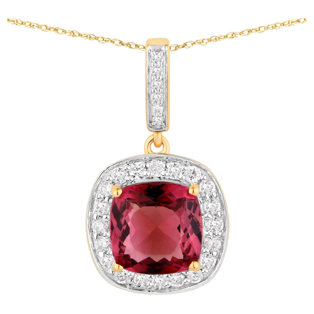 Pink Tourmaline Pendant With Diamonds 2.36 Carats 14K Yellow Gold