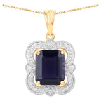 Iolite Pendant With Diamonds 3.98 Carats 14K Yellow Gold