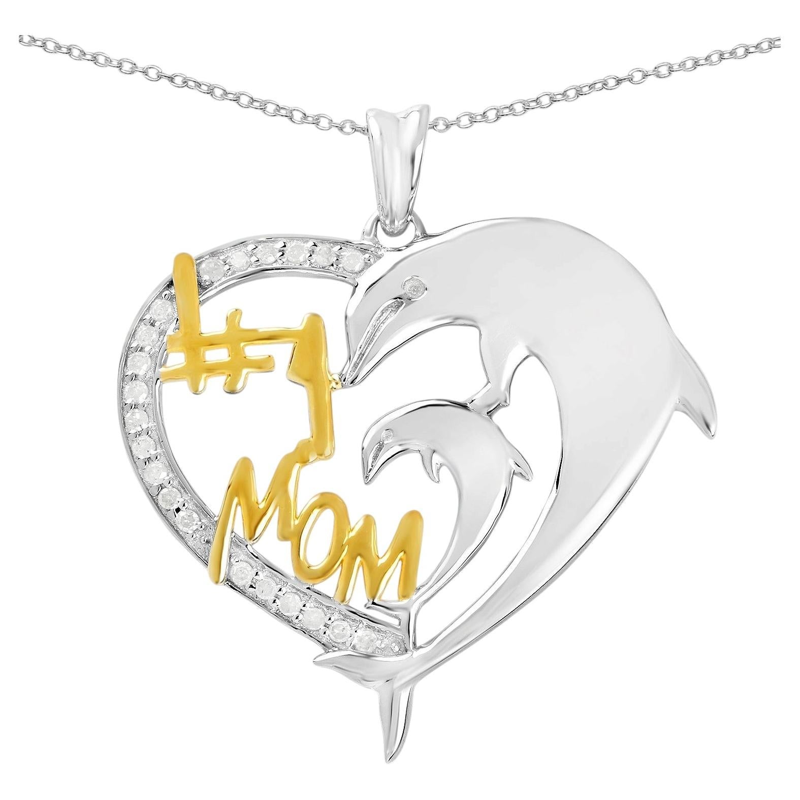 Diamond Mom Pendant 0.12 Carats Sterling Silver